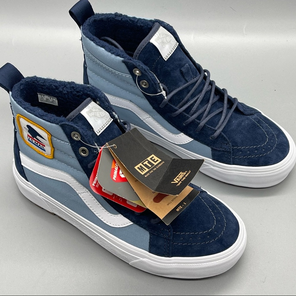Vans Women's Blue and White High-Top Sneakers - Picture 3 of 12